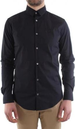 Emporio Armani Slim Stretch Overhemd - Heren - Casual Overhemden - Blauw - XS - Katoen - Overhemden