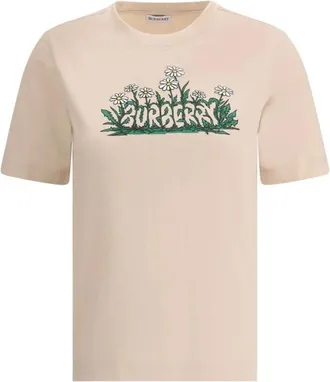 Burberry T-shirt van katoen met monogramprint - Dames - T-shirts - Roze - XS - Katoen - Tops