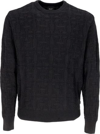 HUF Zwarte Jacquard Crew Sweater - Heren - Ronde hals truien - Zwart - XL - Katoen - Truien & Vesten