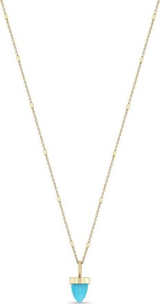 Zo&euml; Chicco 14K Gold Turquoise Bullet Pendant Tiny Bar & Cable Chain Necklace in 14K Yellow Gold /Turquoise at Nordstrom, Size 18