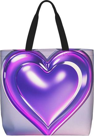 Generic Purple Hearts Grocery Bag Foldable Handbag Handle Shopping Bags For Casual Travel Ladies