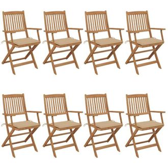 vidaXL Sillas De Jard&iacute;n Plegables 8 Uds Madera Maciza Acacia Y Cojines Vidaxl