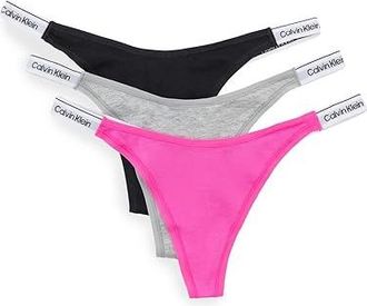 Calvin Klein Underwear Icon Logo Dipped Thong 3-Pack Womens Underwear Black/Grey Heather/Stunning Orchid : MD (US 8-10), Cotton/Elastane