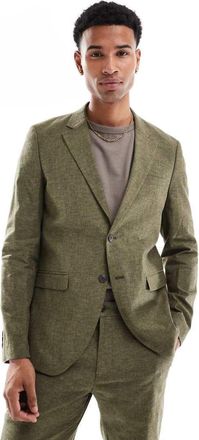 Jack & Jones Premium - Giacca da abito slim fit in lino verde oliva