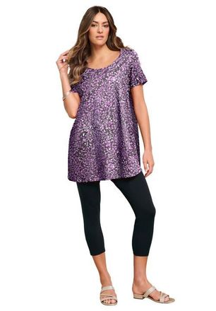 Roaman's Plus Size Cotton Ultimate Scoopneck Swing Tunic in Magenta Swirly Leaves at Nordstrom, Size 28