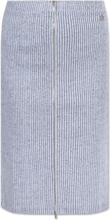 Kenzo Ribgebreide Rok - Dames - Midirokken - Grijs - M - Katoen - Rokken