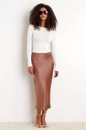 Sablyn Miranda B Scallop Trim Bias Cut Pull On Skirt In Prairie Sand