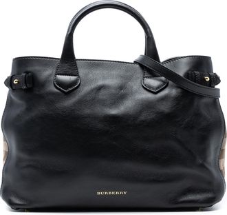 Burberry Pre-owned Womens Medium Leather And House Check Banner Satchel - Black - One Size