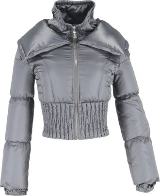 Prada Pre-owned Womens Zipped Oversized Collar Down Jacket in Grey Polyamide Nylon - Size EU 34 (Womens)