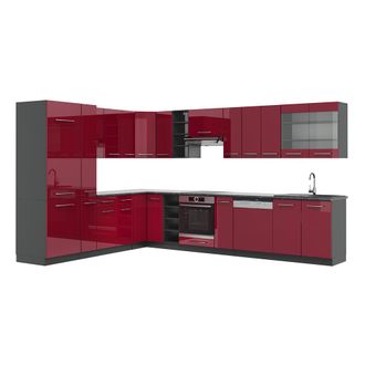 Vicco Cocina Esquinera Fame-line, Burdeos Brillo Intenso/antracita, 347 X 257 Cm, Et Antracita