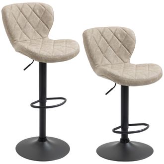 HOMCOM Adjustable Height Bar Stools Set of 2 - Swivel Barstools Light Khaki | TJ Hughes