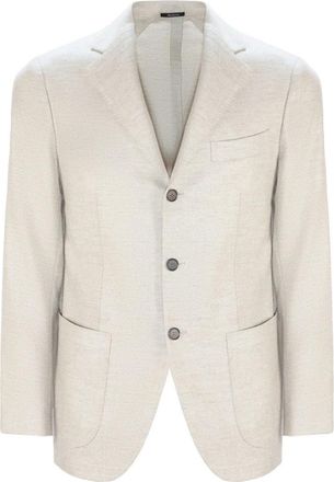 Sartorio Napoli Virgin Wool Herringbone Blazer - Heren - Blazers - Beige - M - Jassen