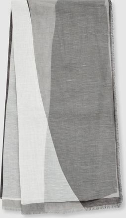 Reiss Grey & white Linen-blend Printed Scarf