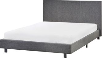 Beliani Cama doble tapizada 140 x 200 cm con somier y cabecero gris Albi