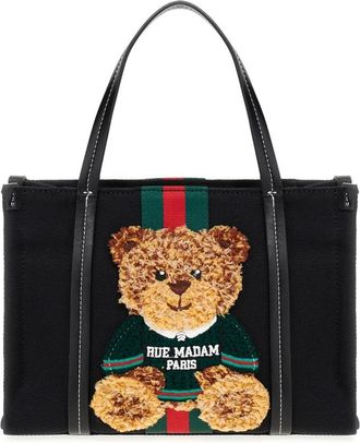 Rue Madam Tricolor Teddy Mini Tote Tas - Dames - Shoppers - Zwart - ONE Size - Katoen - Tassen