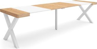 Skraut Home Mesa Consola Extensible, Mesa Comedor Plegable, 300, Para 14 Comensales, Patas Madera Maciza, Estilo Moderno, Roble Y Blanco - Skraut Home