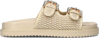 Stefano Lauran Schoenen, Dames, Beige, 41 EU, Beige Raffia Slippers met Gesp