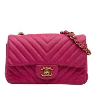 Chanel Pre-owned Mini Chevron Classic Flap - Dames - Pre-owned - Roze - Maat: ONE Size Leer