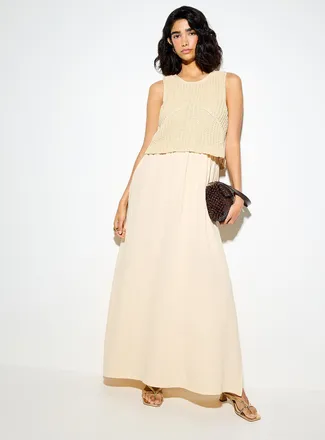 Icone Womens Crocheted cami pure cotton gauze maxi dress