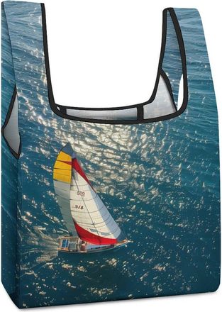 Generic Sailboat Ocean Boating Seascape Scenic Shopping Bag Reusable Grocery Tote Bag Foldable Handbag for Travel Picnic