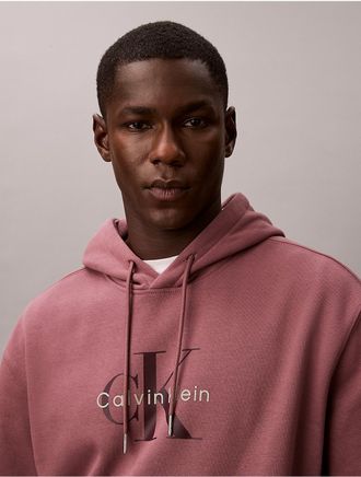 Calvin Klein Jeans Calvin Klein Mens Monologo Fleece Hoodie - Pink - L
