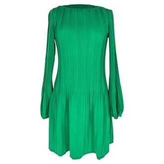 Maje Pleated Long Sleeve Mini Dress in Green Polyester