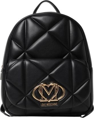 Love Moschino Tassen, Dames, Zwart, ONE Size, Gewatteerde rugzak met design, voorvak en handvat aan de bovenkant