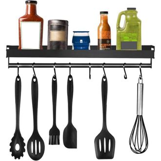OEM Estante Para Especias, Estante De Cocina De Pared, No Requiere Perforaci&oacute;n, Soporte Para Especias Con 8 Ganchos Extra&iacute;bles, Puede Contener Especias, E