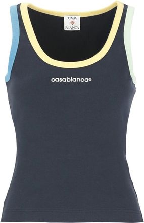 Casablanca Colourblock Ribbed Tanktop - Dames - Tops zonder mouwen - Blauw - M - Katoen - Tops