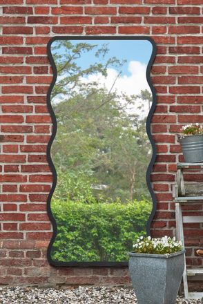 MirrorOutlet Black Metal Rectangular Wavy Framed Garden Wall Mirror (170 X 80CM) | Size: 1 Pack