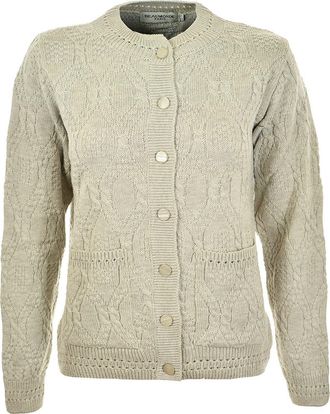 Generic Womens Ladies Knitted Crew Neck Pocket Front Button Up Aran Cardigan UK 10-24 (Oatmeal, 14-16)