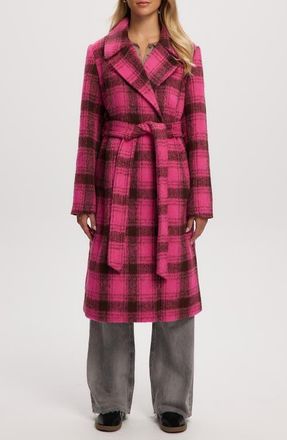 Noize Katja Vegan Wool Plaid Coat in Hot Pink at Nordstrom, Size X-Small