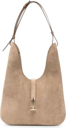 Tom Ford T-sluiting Su&egrave;de Schoudertas - Dames - Schoudertassen - Beige - ONE Size - Su&egrave;de - Tassen