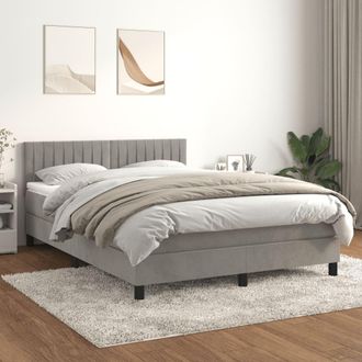 vidaXL Vidaxl - Cama Box Spring Con Colch&oacute;n Terciopelo Gris Claro 140x190 Cm