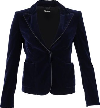 Miu Miu Pre-owned Womens Miu Miu Leather-Trimmed Blazer in Navy Blue Velvet - Size EU 40 (Womens)