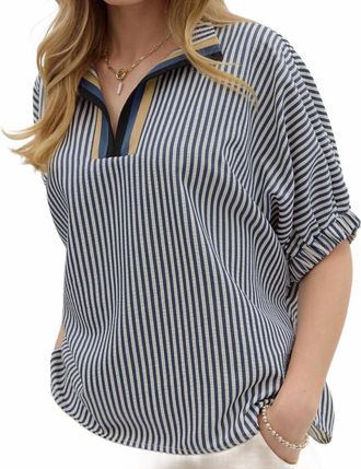 Entro Stripe Pattern Dolman Top In Navy