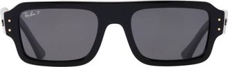 Ray-Ban Ray Ban Lukas Bio-Based Polarized Black Rectangular Unisex Sunglasses RB4454 667748 53