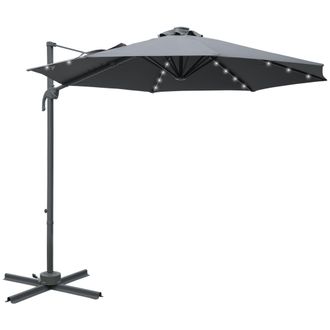 OUTSUNNY 3(m) Cantilever Parasol Patio Umbrella w/ Crank Solar Lights Dark Grey | TJ Hughes