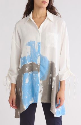 Patrizia Luca Printed Button-Up Tunic Shirt in White at Nordstrom Rack, Size Large/x-Large