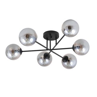 Wonderlamp Lampadario Emibig Roma 6xe14 Nero Con Vetro Grafite