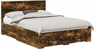 vidaXL Estructura De Cama Con Cabecera Roble Ahumado 140 X 200 Cm Vidaxl