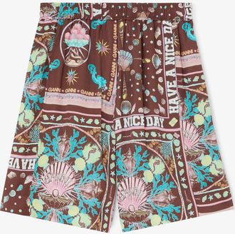 Ganni Brown Shorts in Printed Twill - Size 32 Viscose