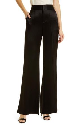 Alice & Olivia Dylan Wide Leg Satin Trousers in Black at Nordstrom, Size 0