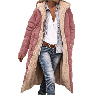Generic KUIH Womens Winter Coats UK Thick Fleece Lined Parka Jacket Long Overcoat Outerwear Full Zip Sherpa Fleece Hoodies Puffer Jackets Ladies Quilted Padde