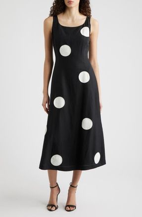 Elie Tahari The Lucie Dot Midi Dress in Noir/White at Nordstrom, Size 16
