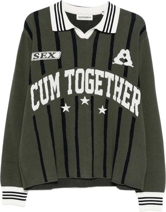 Carne Bollente Trui met gestreepte kraag - Groen