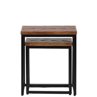 Jaipur Furniture Parquet Nest of 2 Tables - Mango Wood/Iron - L40 x W45 x H52 cm - PP Finish in Brown