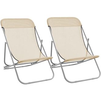 vidaXL Silla De Playa Plegable 2 Uds Acero Recubierto Textilene Crema Vidaxl