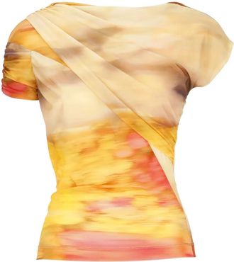 Pinko Pinko, Overhemden, Dames, Veelkleurig, M, Oranje Top met Ronde Hals