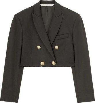 Palm Angels Cropped Double-Breasted Blazer - Dames - Blazers - Zwart - S - Wol - Jassen